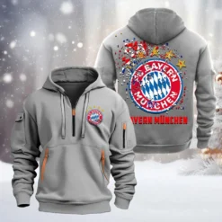 FC Bayern Munchen Hoodie Half Zipper, Gift For FC Bayern Munchen Fan BDE051626447 - Gray