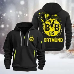 Borussia Dortmund Hoodie Half Zipper, Gift For Borussia Dortmund Fan BDE051626448 - Black