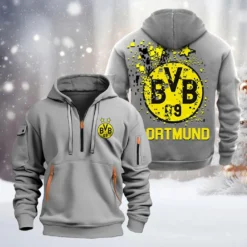 Borussia Dortmund Hoodie Half Zipper, Gift For Borussia Dortmund Fan BDE051626448 - Gray