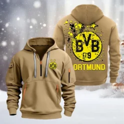 Borussia Dortmund Hoodie Half Zipper, Gift For Borussia Dortmund Fan BDE051626448 - Khaki