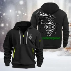 Borussia Monchengladbach Hoodie Half Zipper, Gift For Borussia Monchengladbach Fan BDE051626452 - Black