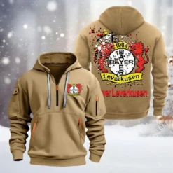 Bayer 04 Leverkusen Hoodie Half Zipper, Gift For Bayer 04 Leverkusen Fan BDE051626453 - Khaki