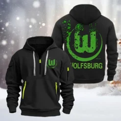 VfL Wolfsburg Hoodie Half Zipper, Gift For VfL Wolfsburg Fan BDE051626458 - Black