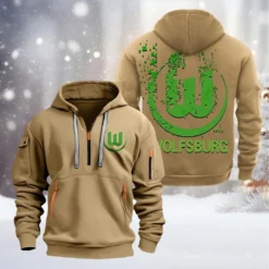 VfL Wolfsburg Hoodie Half Zipper, Gift For VfL Wolfsburg Fan BDE051626458 - Khaki