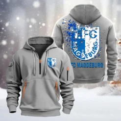 FC Magdeburg Hoodie Half Zipper, Gift For FC Magdeburg Fan BDE051626462 - Gray