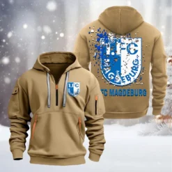FC Magdeburg Hoodie Half Zipper, Gift For FC Magdeburg Fan BDE051626462 - Khaki