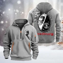 SC Freiburg Hoodie Half Zipper, Gift For SC Freiburg Fan BDE051626477 - Gray