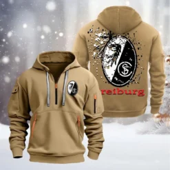 SC Freiburg Hoodie Half Zipper, Gift For SC Freiburg Fan BDE051626477 - Khaki