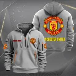 Manchester United Hoodie Half Zipper, Gift for Manchester United fan EPL14052225001 - Grey