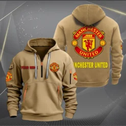Manchester United Hoodie Half Zipper, Gift for Manchester United fan EPL14052225001 - Khaki