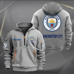 Manchester City Hoodie Half Zipper, Gift for Manchester City fan EPL14052225004 - Grey