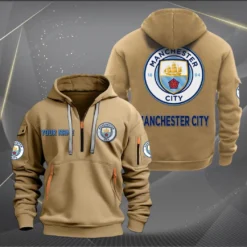 Manchester City Hoodie Half Zipper, Gift for Manchester City fan EPL14052225004 - Khaki