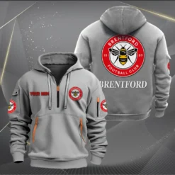 Brentford Hoodie Half Zipper, Gift for Brentford fan EPL14052225011 - Grey