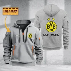 Borussia Dortmund Hoodie Haft Zipper, Gift For Borussia Dortmund Fan BDE051725575-Gray