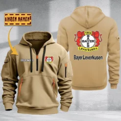 Bayer 04 Leverkusen Hoodie Haft Zipper, Gift For Bayer 04 Leverkusen Fan BDE051725590-Khaki