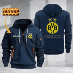 Borussia Dortmund Hoodie Haft Zipper, Gift For Borussia Dortmund Fan BDE051725575-Navy