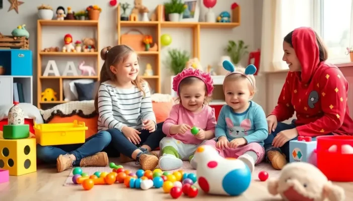 Teens and toddlers gathered in a cozy indoor setting, engaging in various games.