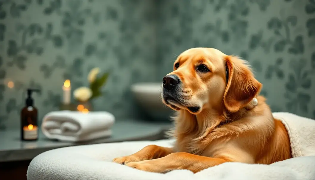 A golden retriever enjoying a pampering spa session.