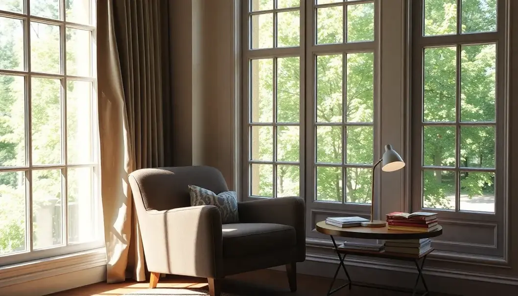 A sunlit corner perfect for a serene reading experience.