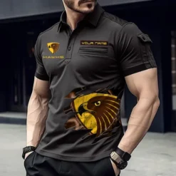 Hawthorn Fans Gift Pocket Polo Shirt, All Over Print Polo Shirt For Sport Fan, Custom Name AFL11070725127