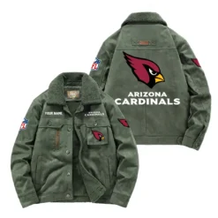 Arizona Cardinals Fan Gift Padded Lapel Jacket, Jacket All Over Print For NFL Lovers, Custom Name G1A072025AC001 - Army Green