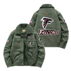 Atlanta Falcons Fan Gift Padded Lapel Jacket, Jacket All Over Print For NFL Lovers, Custom Name G1A072025AF001 - Army Green