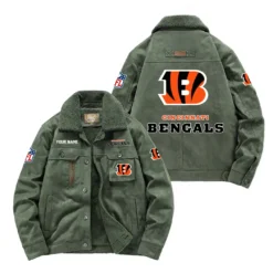 Cincinnati Bengals Fan Gift Padded Lapel Jacket, Jacket All Over Print For NFL Lovers, Custom Name G1A072025CiB001 - Army Green