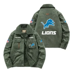 Detroit Lions Fan Gift Padded Lapel Jacket, Jacket All Over Print For NFL Lovers, Custom Name G1A072025DL001 - Army Green