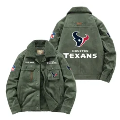 Houston Texans Fan Gift Padded Lapel Jacket, Jacket All Over Print For NFL Lovers, Custom Name G1A072025HT001 - Army Green