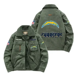 Los Angeles Chargers Fan Gift Padded Lapel Jacket, Jacket All Over Print For NFL Lovers, Custom Name G1A072025LAC001 - Army Green