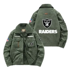 Las Vegas Raiders Fan Gift Padded Lapel Jacket, Jacket All Over Print For NFL Lovers, Custom Name G1A072025LVR001 - Army Green