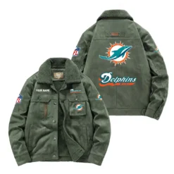 Miami Dolphins Fan Gift Padded Lapel Jacket, Jacket All Over Print For NFL Lovers, Custom Name G1A072025MD001 - Army Green