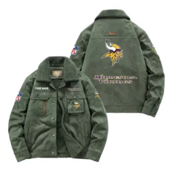 Minnesota Vikings Fan Gift Padded Lapel Jacket, Jacket All Over Print For NFL Lovers, Custom Name G1A072025MV001 - Army Green