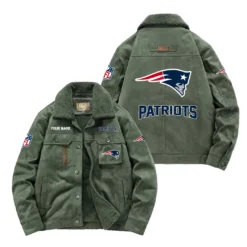 New England Patriots Fan Gift Padded Lapel Jacket, Jacket All Over Print For NFL Lovers, Custom Name G1A072025NEP001 - Army Green
