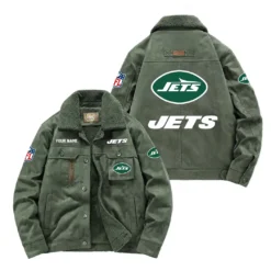 New York Jets Fan Gift Padded Lapel Jacket, Jacket All Over Print For NFL Lovers, Custom Name G1A072025NYJ001 - Army Green