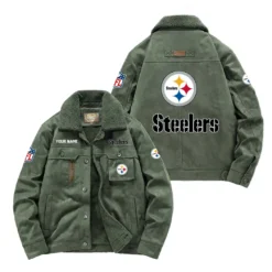 Pittsburgh Steelers Fan Gift Padded Lapel Jacket, Jacket All Over Print For NFL Lovers, Custom Name G1A072025PS001 - Army Green