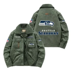 Seattle Seahawks Fan Gift Padded Lapel Jacket, Jacket All Over Print For NFL Lovers, Custom Name G1A072025SS001 - Army Green