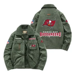 Tampa Bay Buccaneers Fan Gift Padded Lapel Jacket, Jacket All Over Print For NFL Lovers, Custom Name G1A072025TBB001 - Army Green