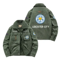 Leicester City Fan Gift Padded Lapel Jacket, Jacket All Over Print For NFL Lovers, Custom Name G1A082025LC001 - Army Green