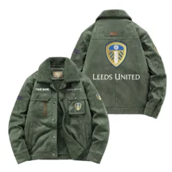 Leeds United Fan Gift Padded Lapel Jacket, Jacket All Over Print For NFL Lovers, Custom Name G1A082025LU001 - Army Green