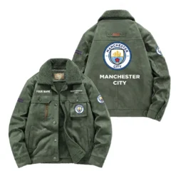Manchester City Fan Gift Padded Lapel Jacket, Jacket All Over Print For NFL Lovers, Custom Name G1A082025MC001 - Army Green