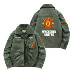 Manchester United Fan Gift Padded Lapel Jacket, Jacket All Over Print For NFL Lovers, Custom Name G1A082025MU001 - Army Green