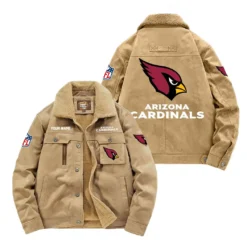 Arizona Cardinals Fan Gift Padded Lapel Jacket, Jacket All Over Print For NFL Lovers, Custom Name G1A072025AC001 - Khaki