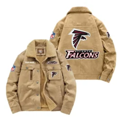 Atlanta Falcons Fan Gift Padded Lapel Jacket, Jacket All Over Print For NFL Lovers, Custom Name G1A072025AF001 - Khaki