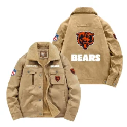 Chicago Bears Fan Gift Padded Lapel Jacket, Jacket All Over Print For NFL Lovers, Custom Name G1A072025ChB001 - Khaki