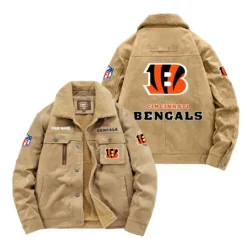 Cincinnati Bengals Fan Gift Padded Lapel Jacket, Jacket All Over Print For NFL Lovers, Custom Name G1A072025CiB001 - Khaki