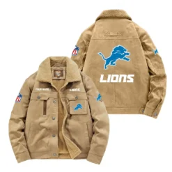 Detroit Lions Fan Gift Padded Lapel Jacket, Jacket All Over Print For NFL Lovers, Custom Name G1A072025DL001 - Khaki