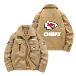 Kansas City Chiefs Fan Gift Padded Lapel Jacket, Jacket All Over Print For NFL Lovers, Custom Name G1A072025KCC001 - Khaki