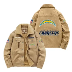 Los Angeles Chargers Fan Gift Padded Lapel Jacket, Jacket All Over Print For NFL Lovers, Custom Name G1A072025LAC001 - Khaki