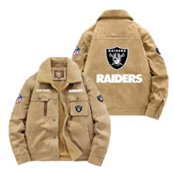 Las Vegas Raiders Fan Gift Padded Lapel Jacket, Jacket All Over Print For NFL Lovers, Custom Name G1A072025LVR001 - Khaki